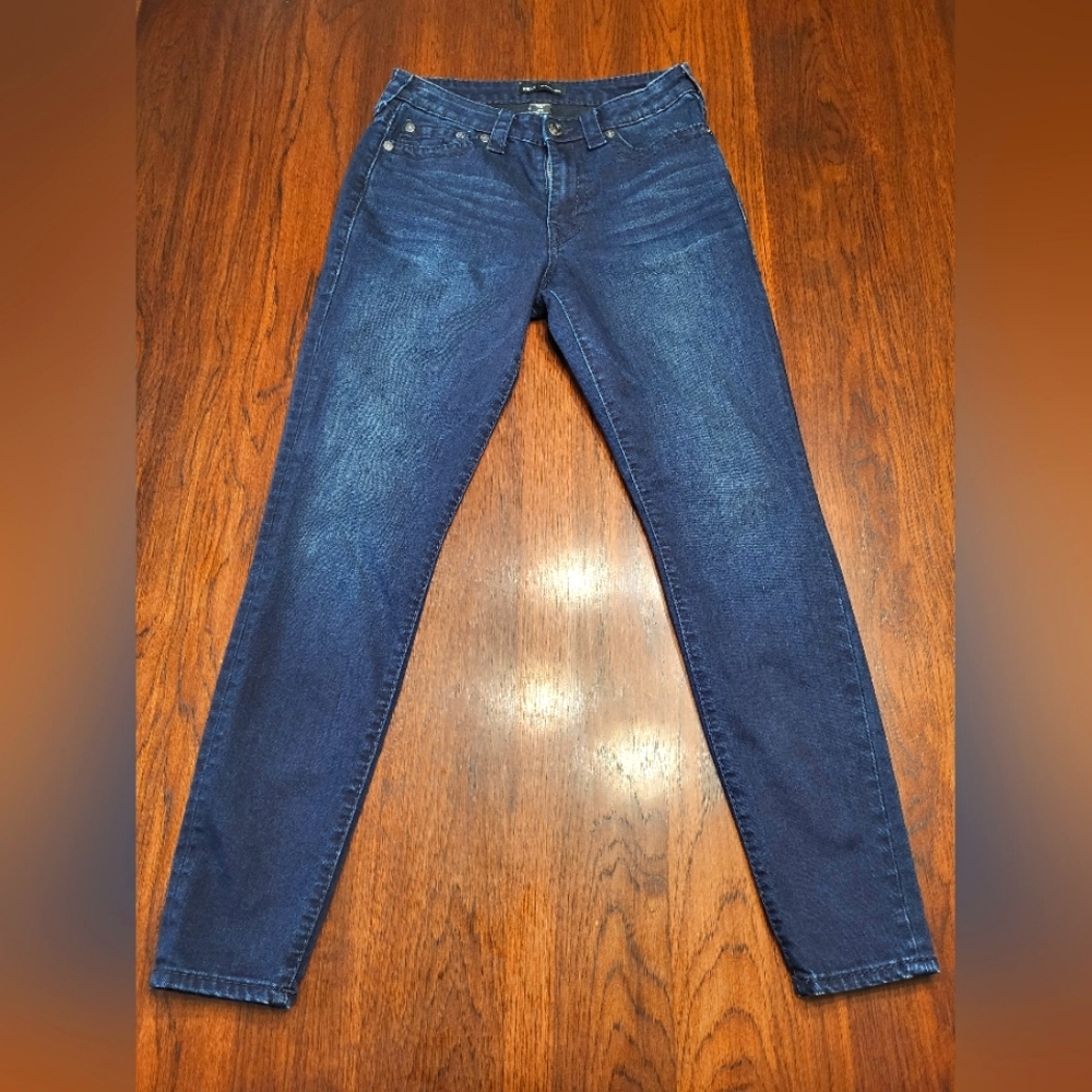 True Religion HALLE MID RISE SUPER SKINNY Dark Wash Denim Jeans Women's 30 Waist